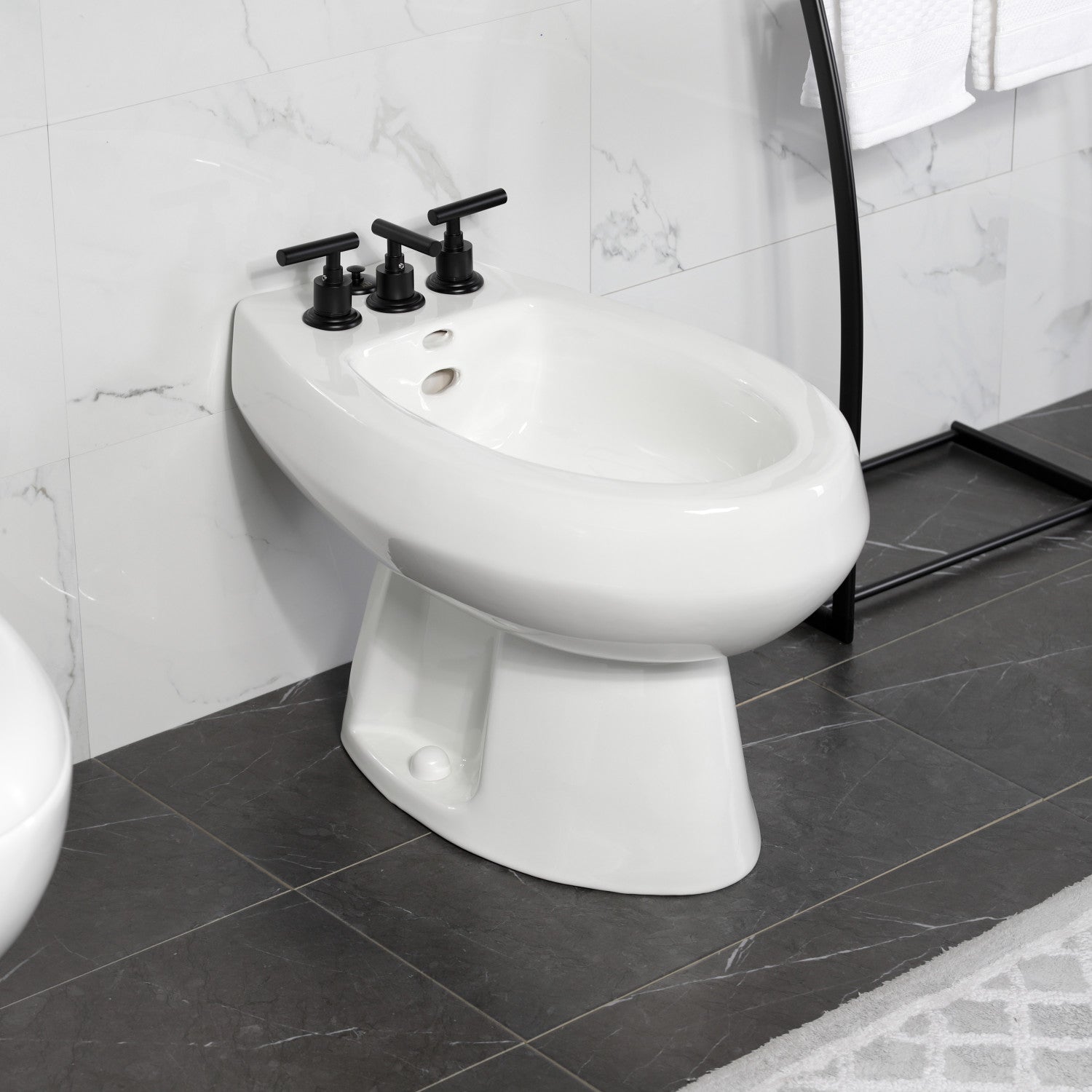 Kingston Sona KB6320CML - Manhattan Three-Handle Deck Mount Vertical Spray Bidet Faucet with Brass Pop-Up, Matte Black — thumbnail 3